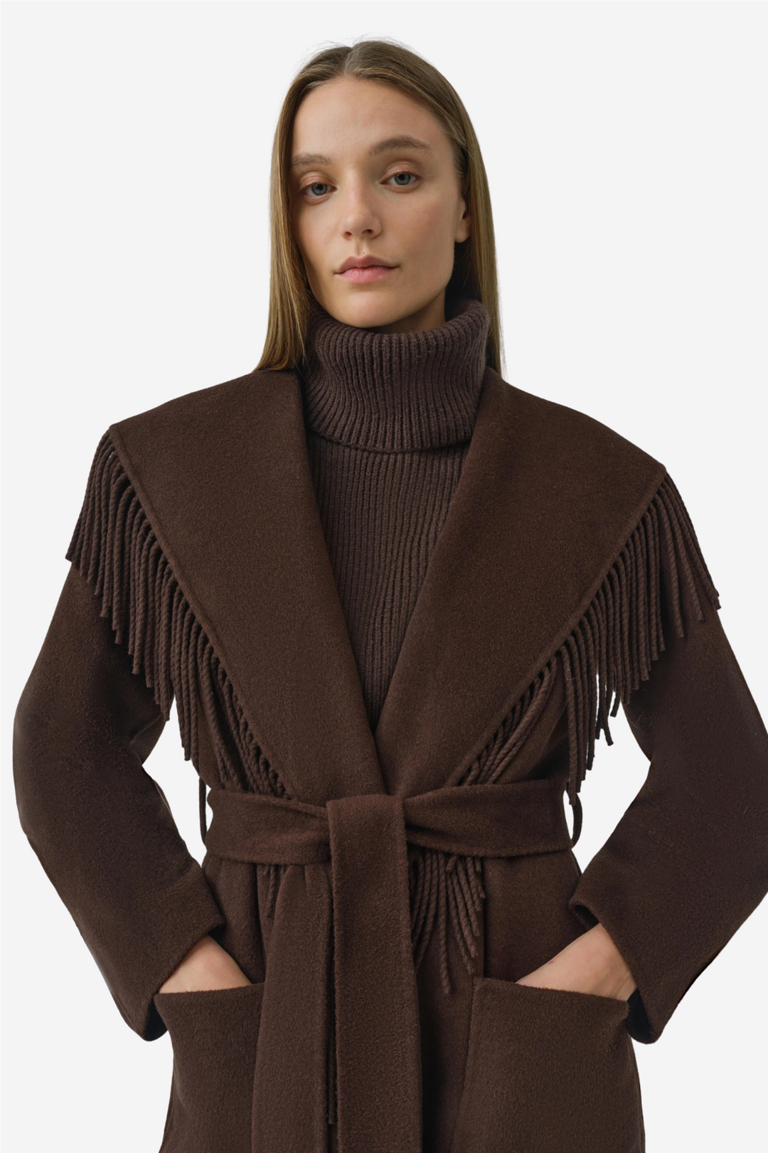 Carrie Fringe Robe Coat Choco Late