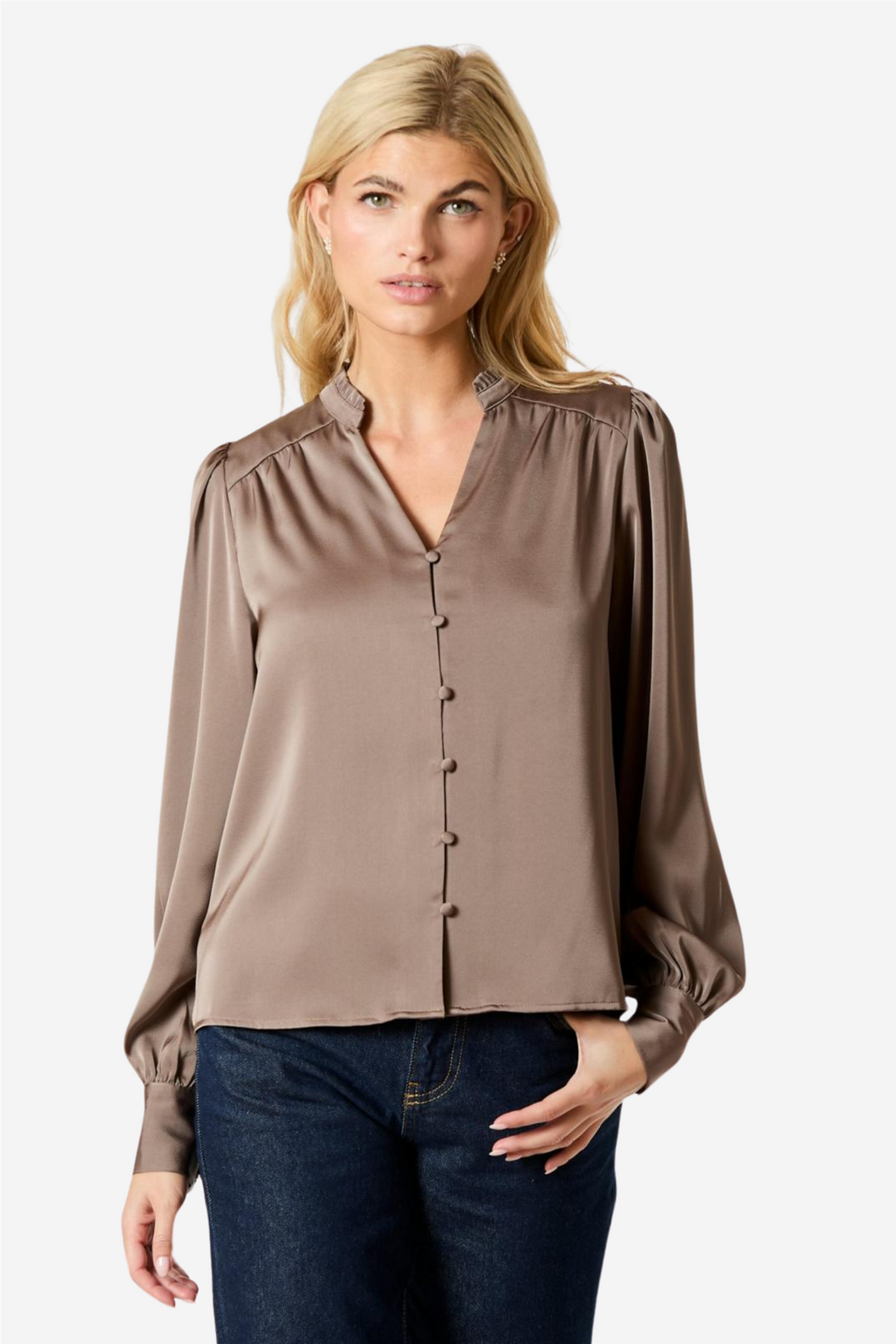Massima Drapy Satin Bloouse Dark Taupe