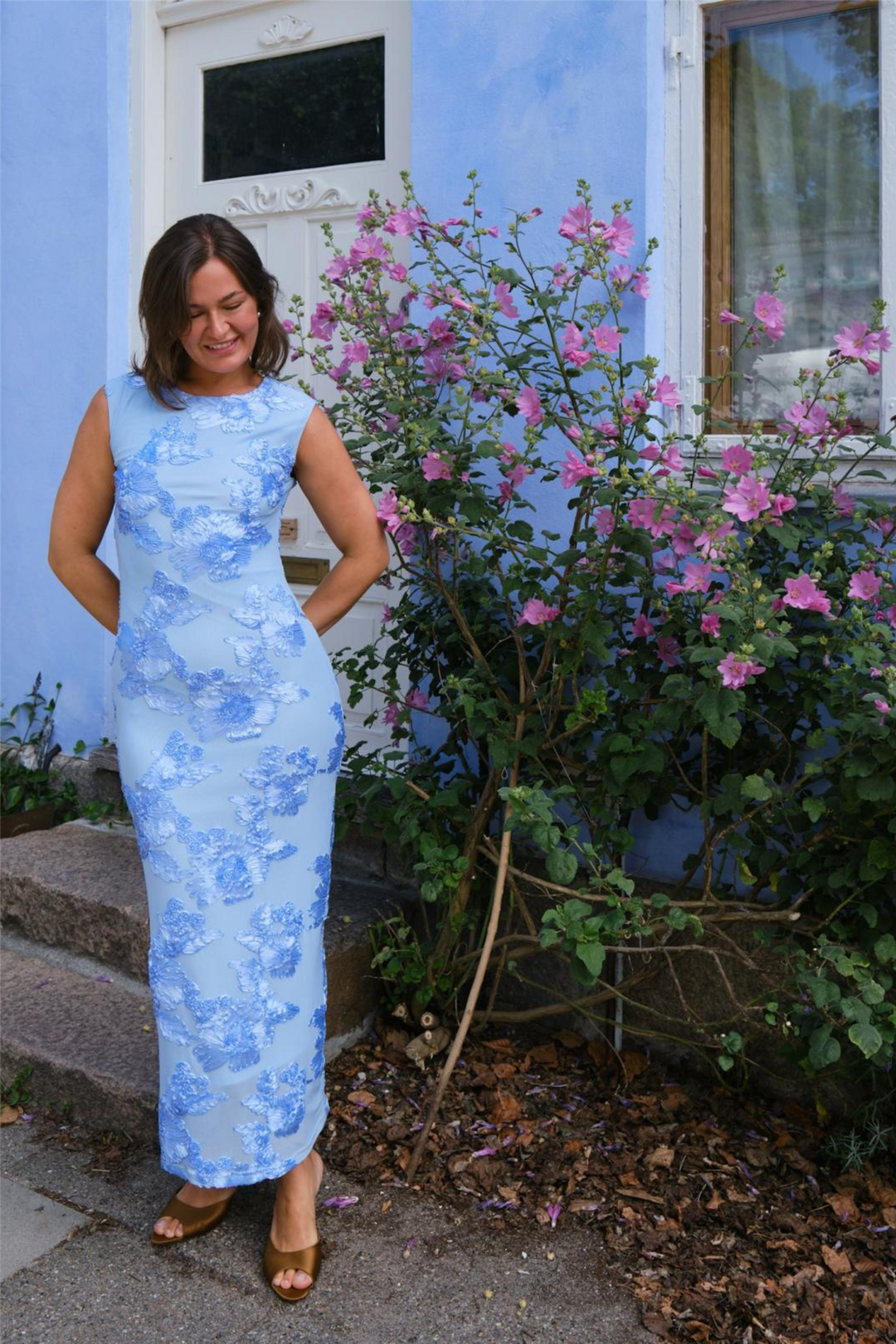 Tiranna Big Flower Mesh Dress Light Blue