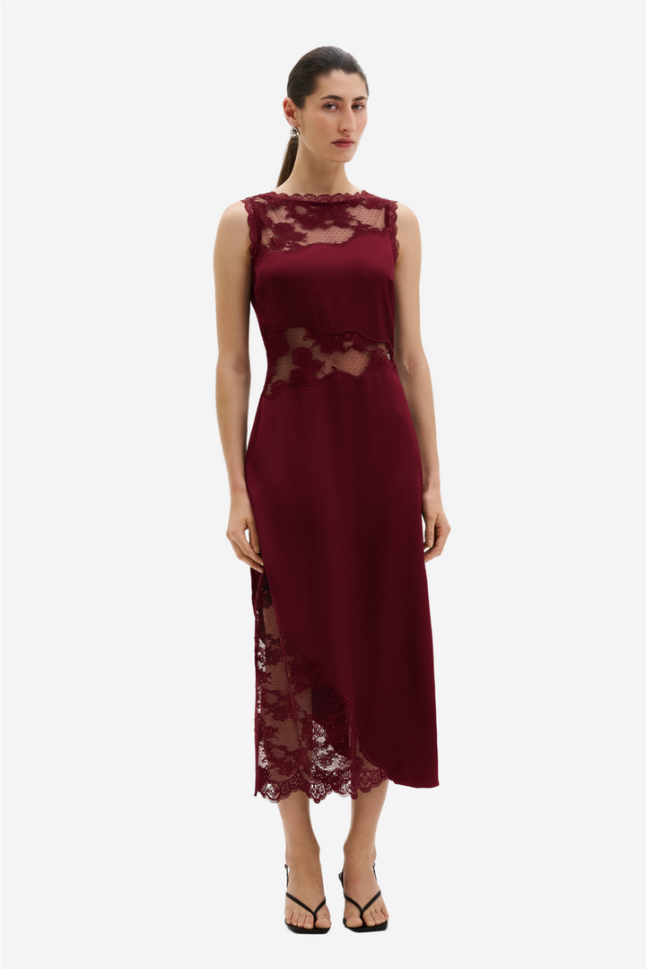Desire Lace Trimmed Cut Out Midi Dress Ruby