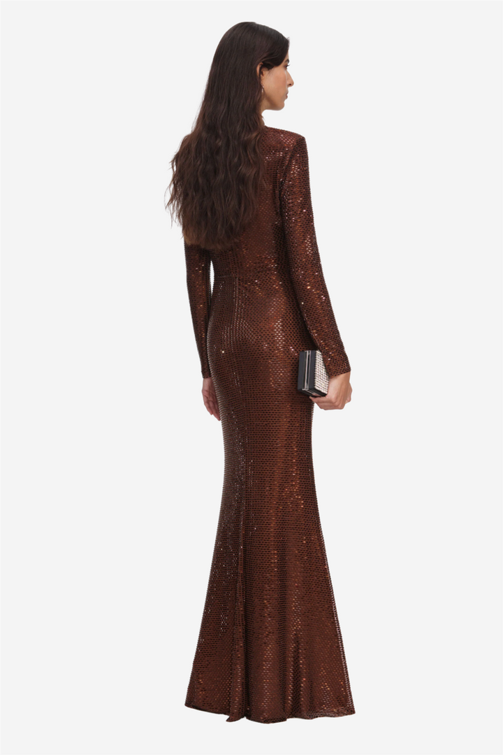 Rhinestone Maxi Dress Brown
