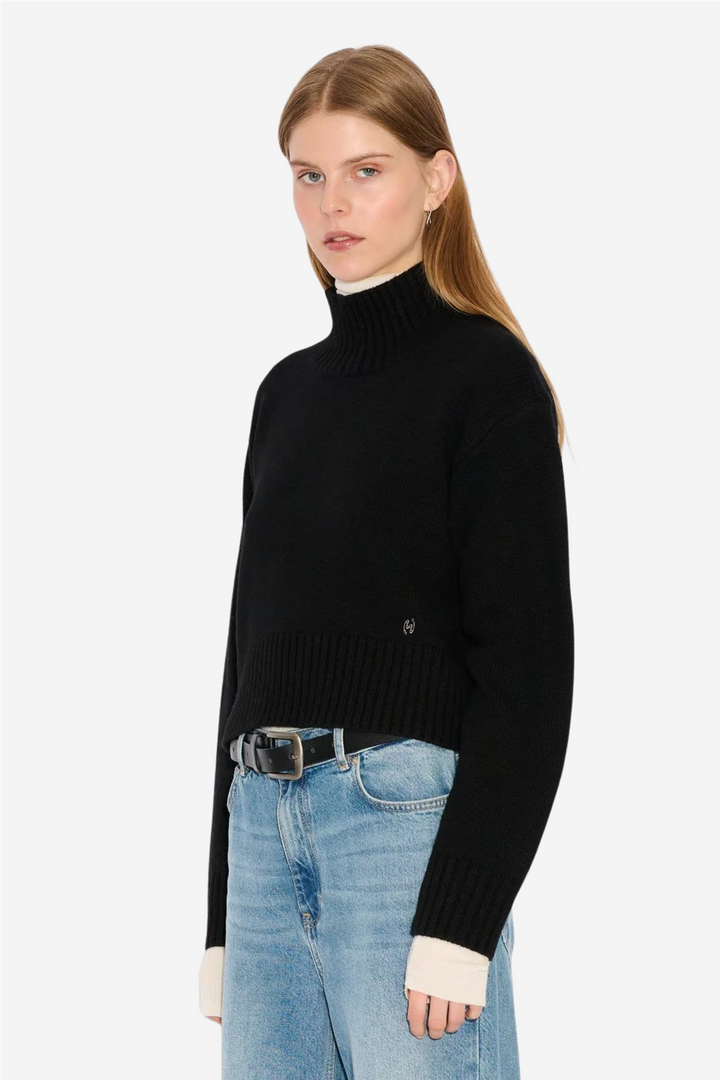 W. Wool Cropped Turtleneck Black