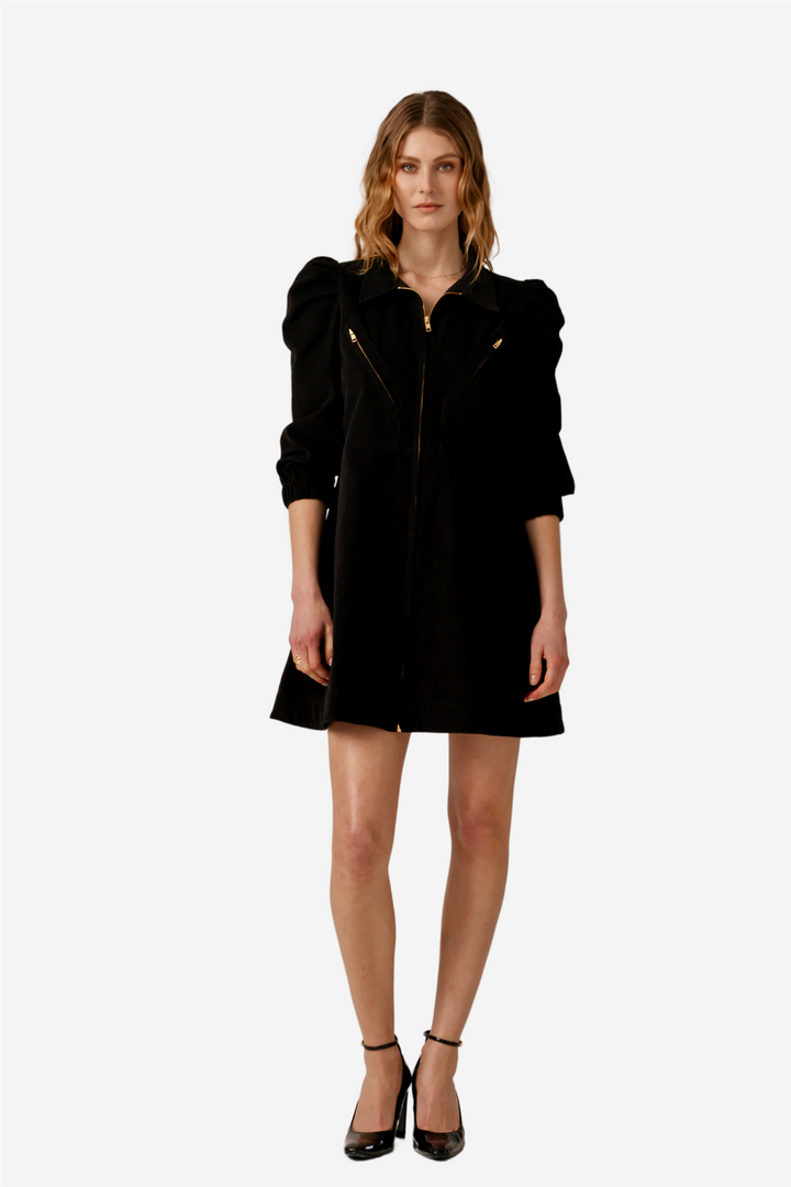 Baby Cord Collared Dress Black