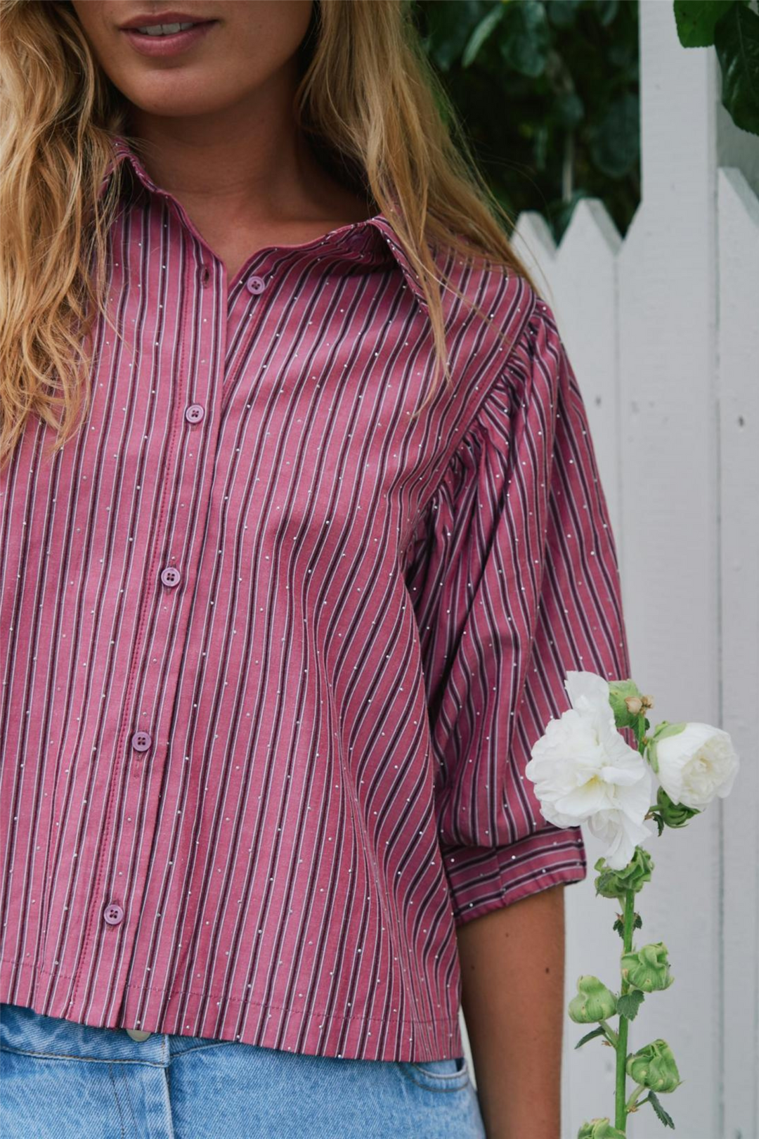 Etta Soft Stripe Stone Shirt Dark Rose