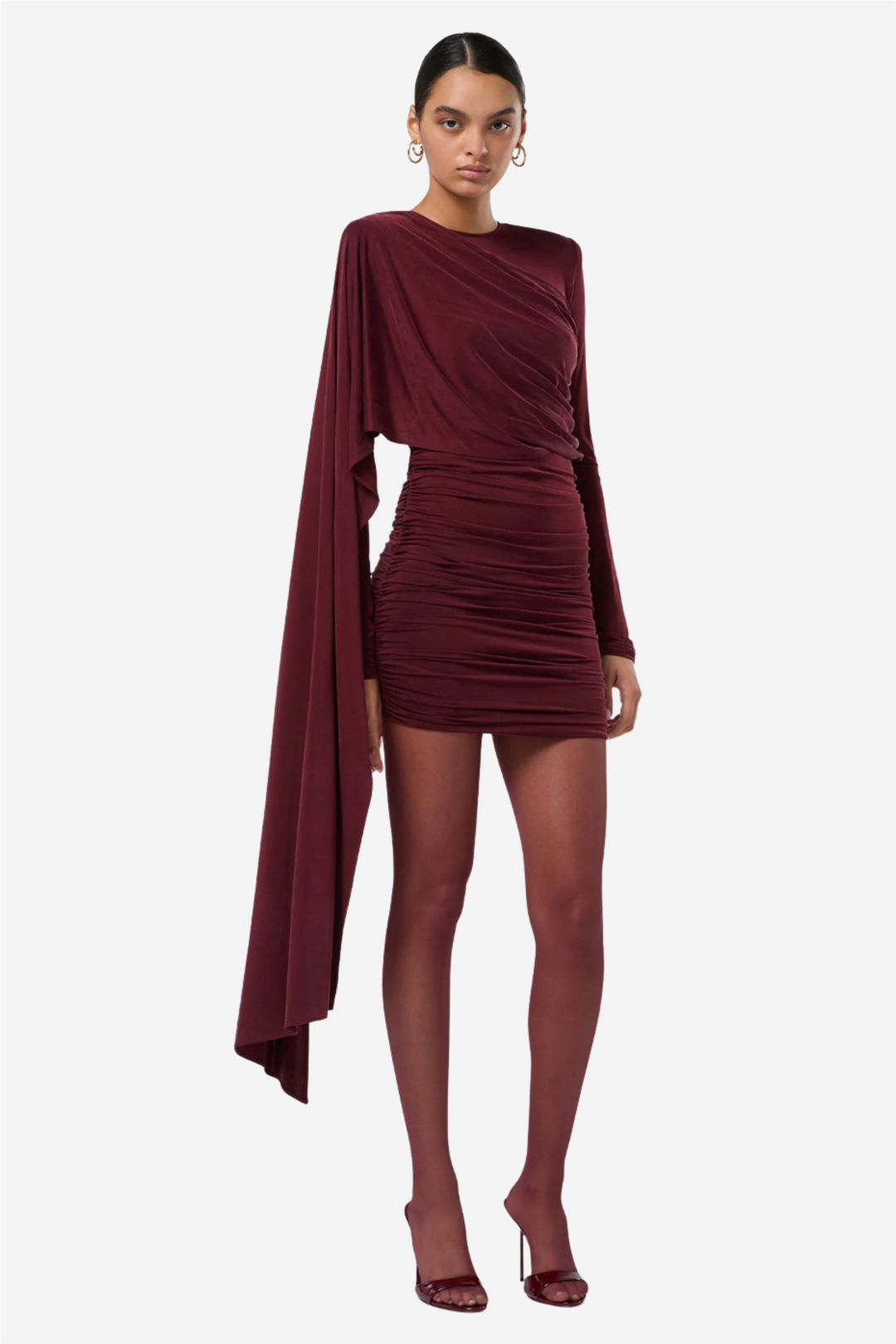 Xenia Cape Effect Mini Dress Rouge Noir