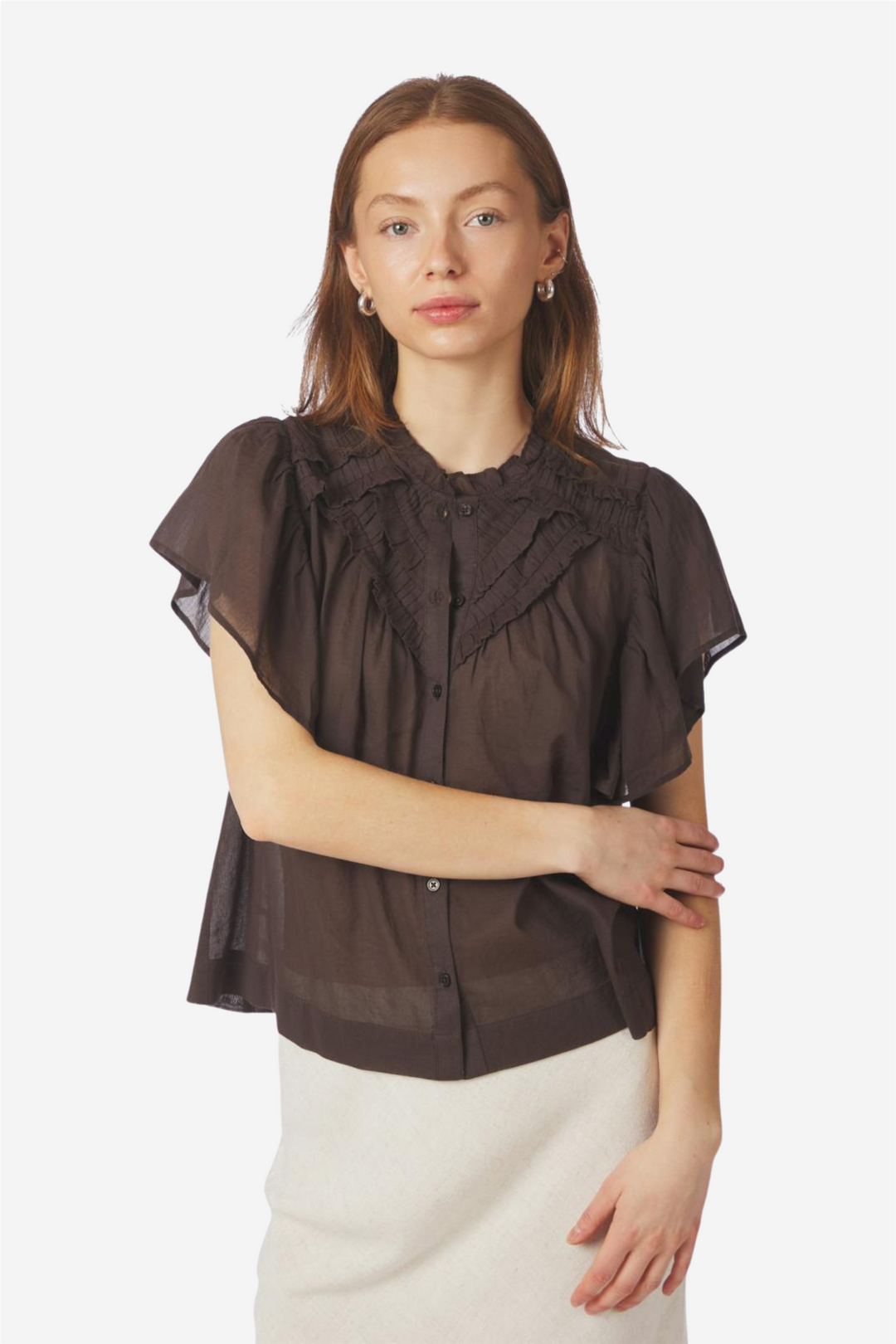 Vinsa S Voile Top Dark Brown