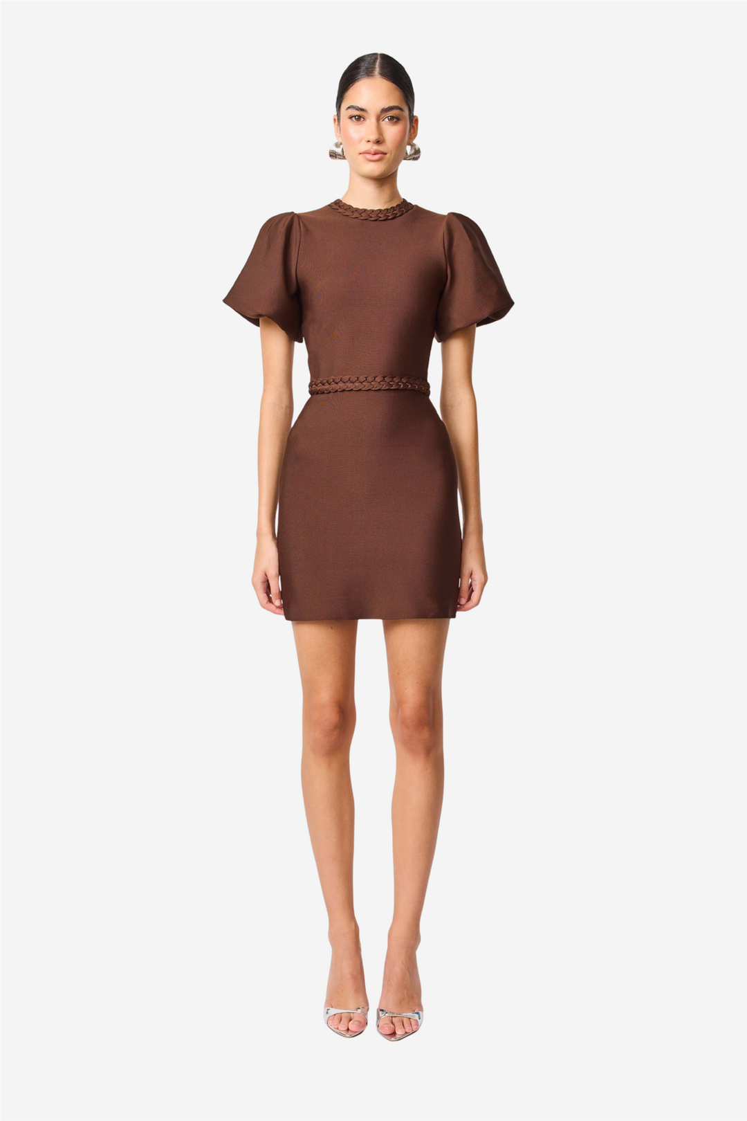 Floriana Puff Sleeve Mini Dress Brown
