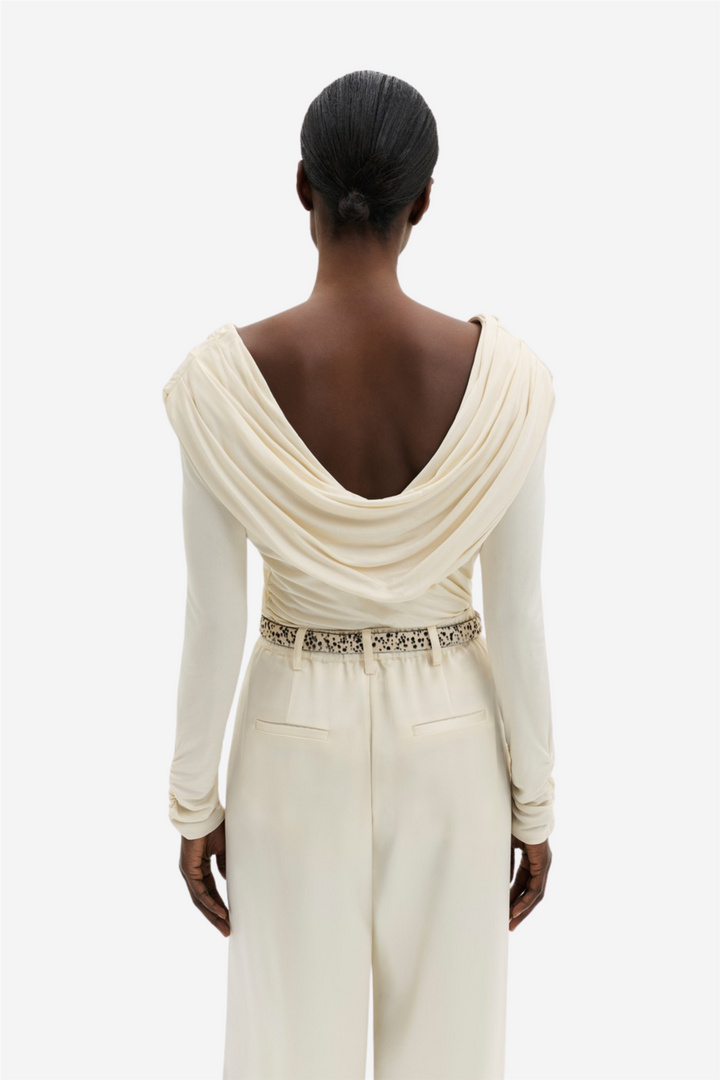 Signe Cowl Neck Jersey Top Pearl