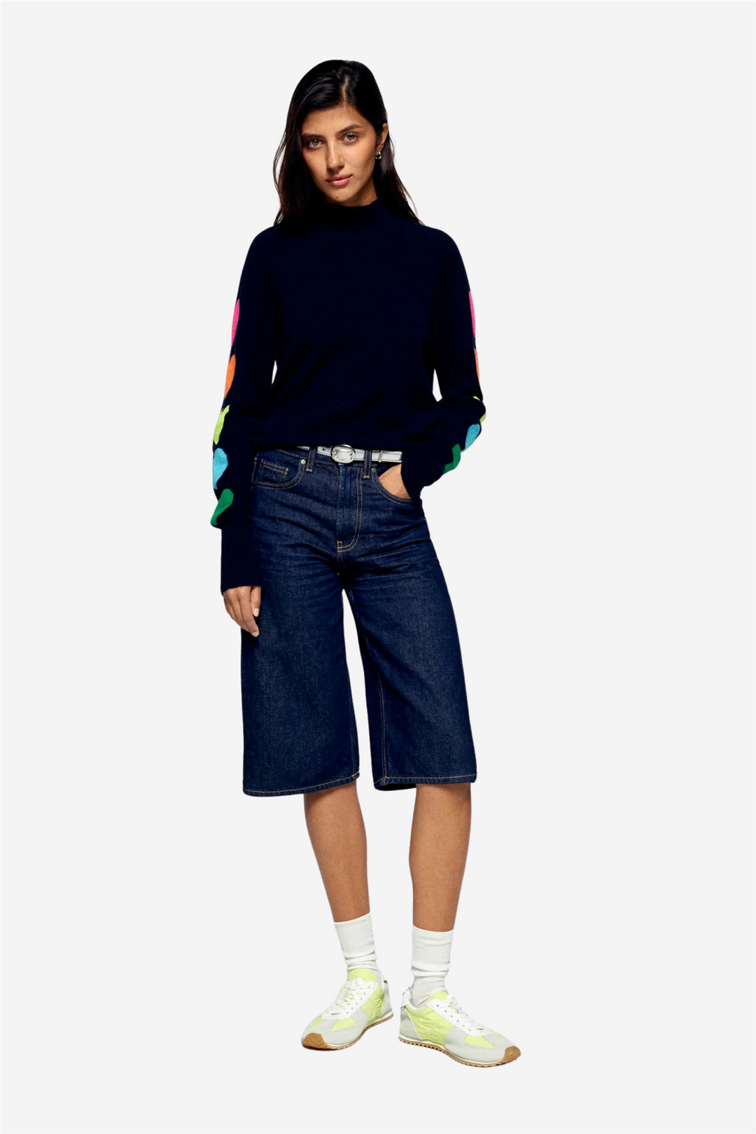 Mock Neck Sweater Multicolored Hearts