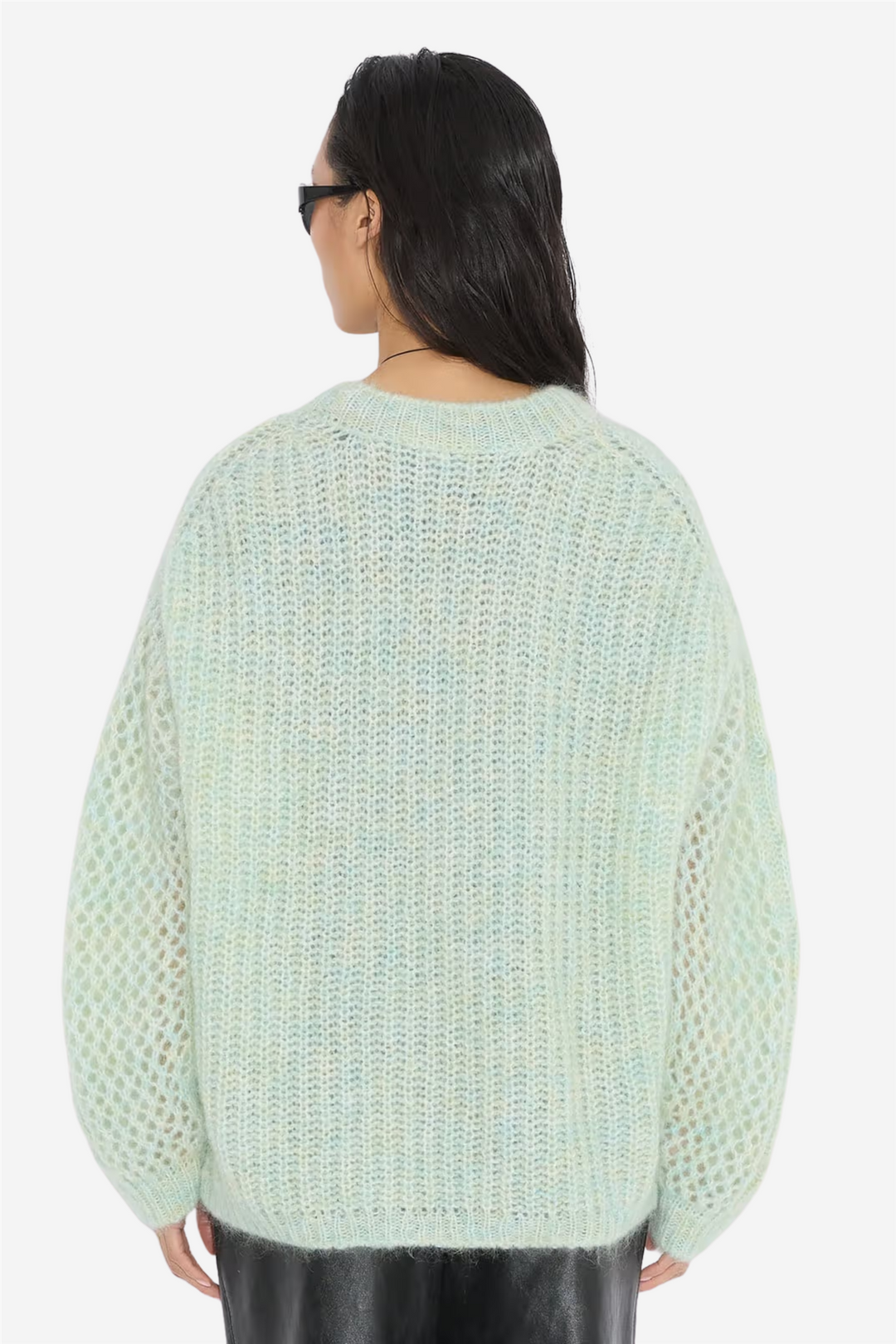 Mohair Cable Knit Crew Green Mix