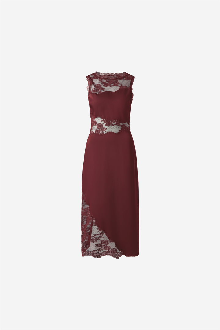 Desire Lace Trimmed Cut Out Midi Dress Ruby