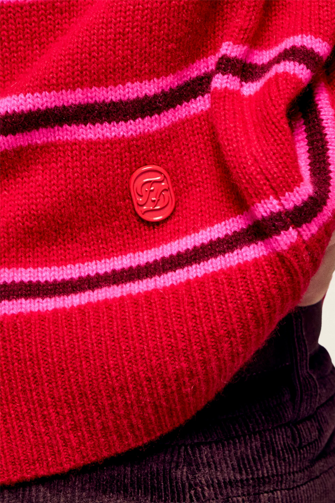 Striped Mock-Neck Sweater Warm Red