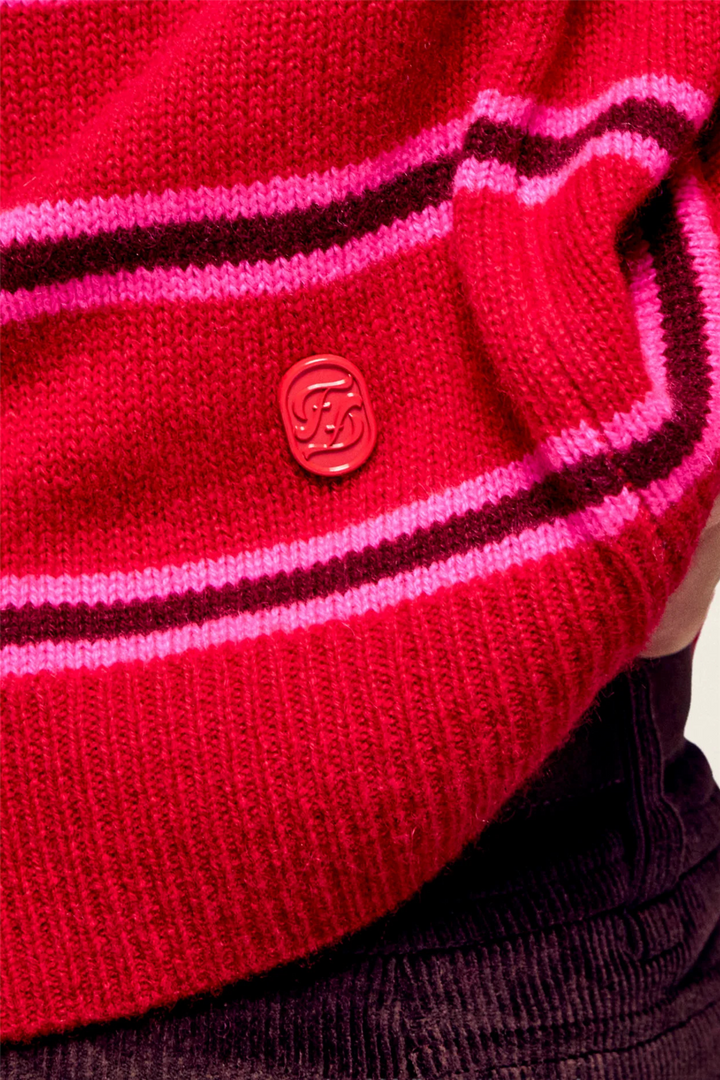Striped Mock-Neck Sweater Warm Red