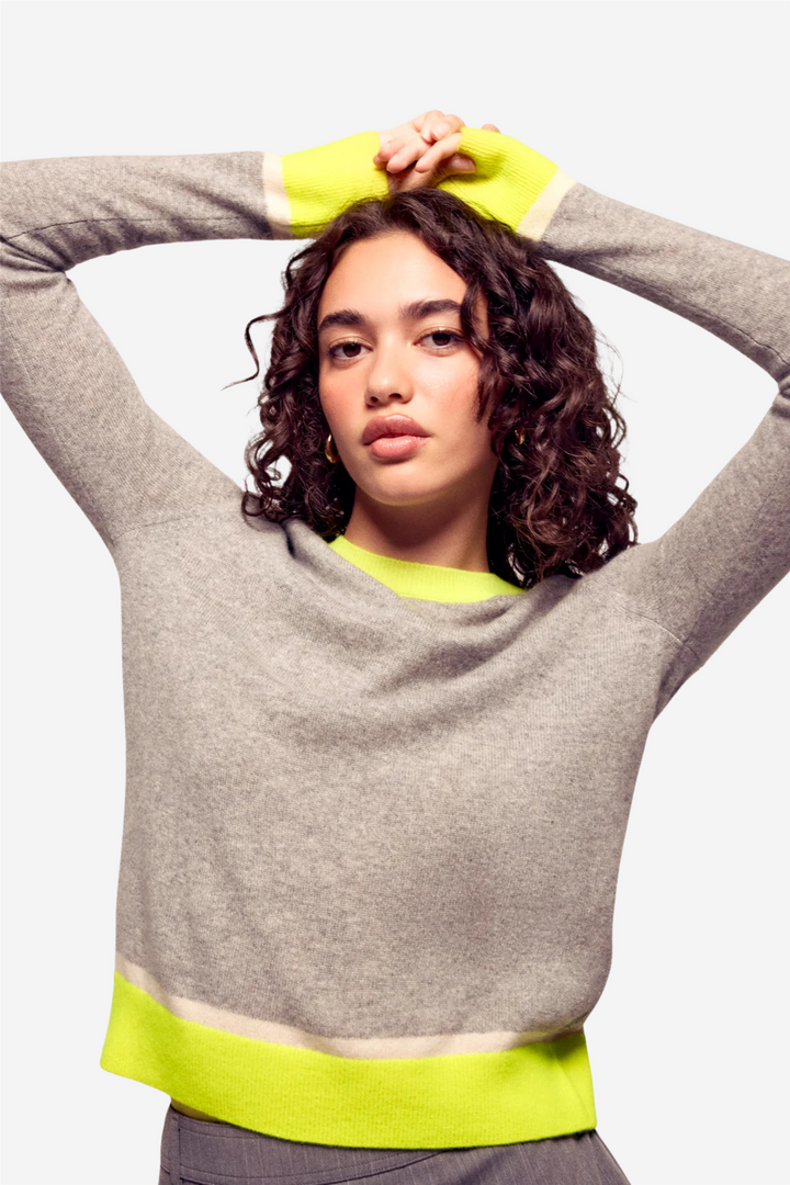 Two-Tone Cropped Crewneck Sweater Dark Heather Gray