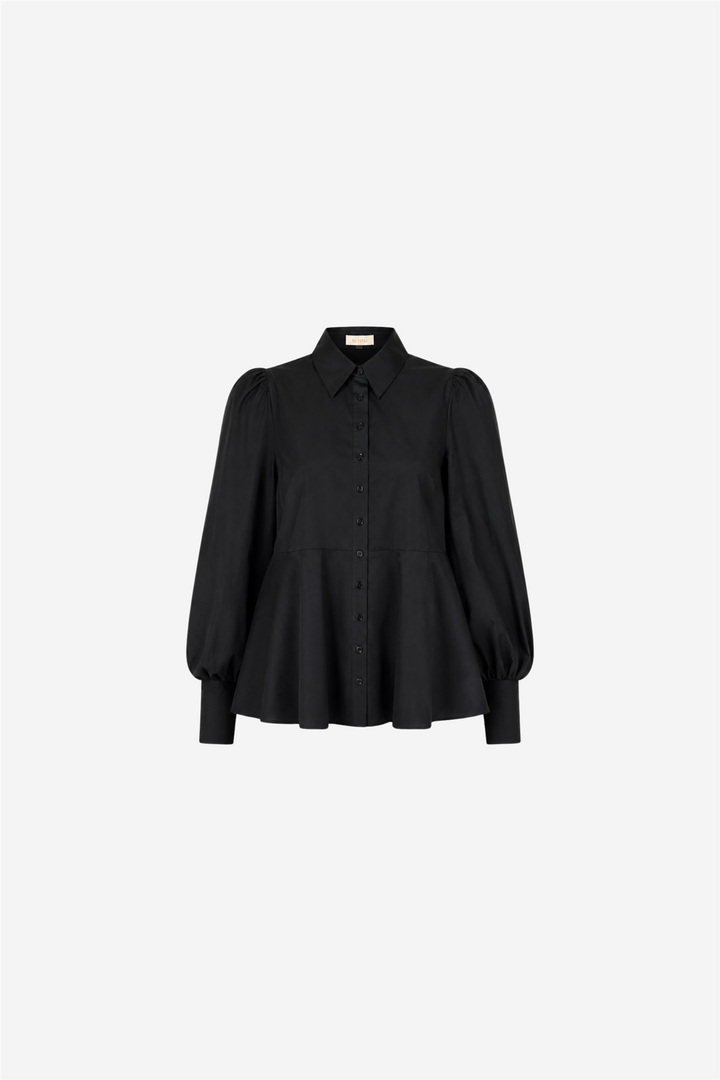 Poplin Peplum Blouse Black