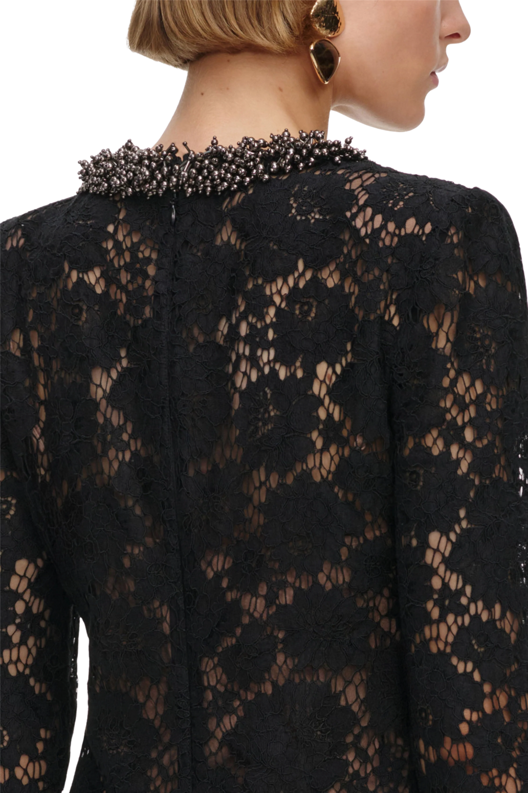 Lace Long Sleeve Mini Dress Black
