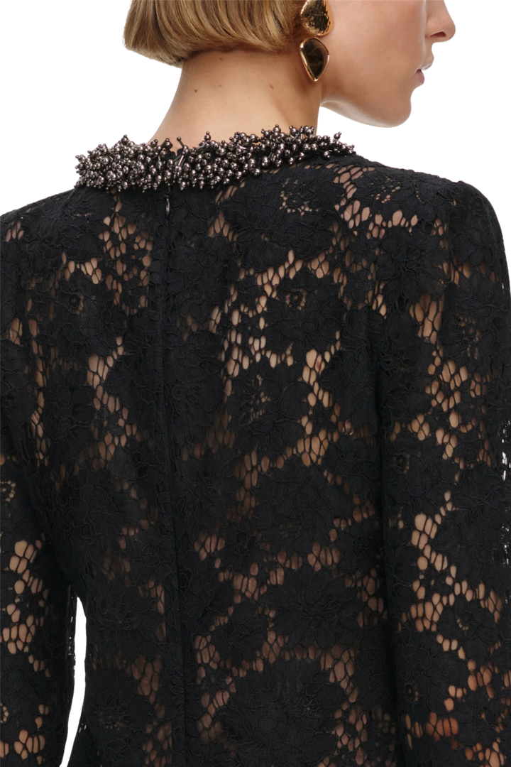 Lace Long Sleeve Mini Dress Black