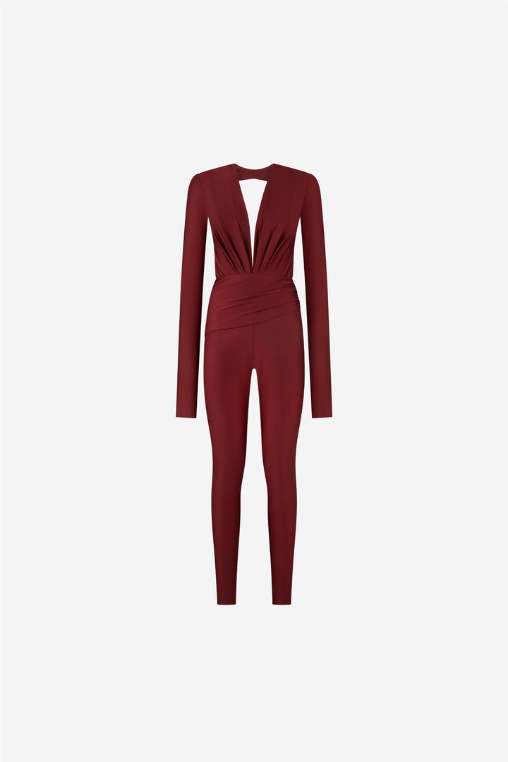 Zelda Jumpsuit Deep V Neck Burgundy
