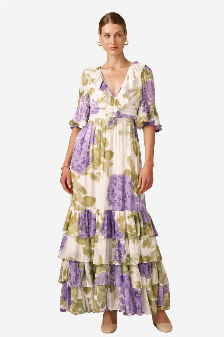 Dotted Georgette Rouching Dress Purple Flowerfield