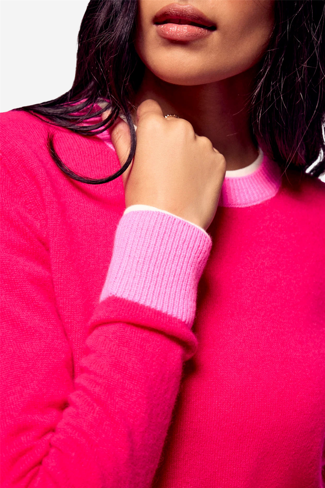 Two-Tone Crewneck Sweater Raspberry Pink