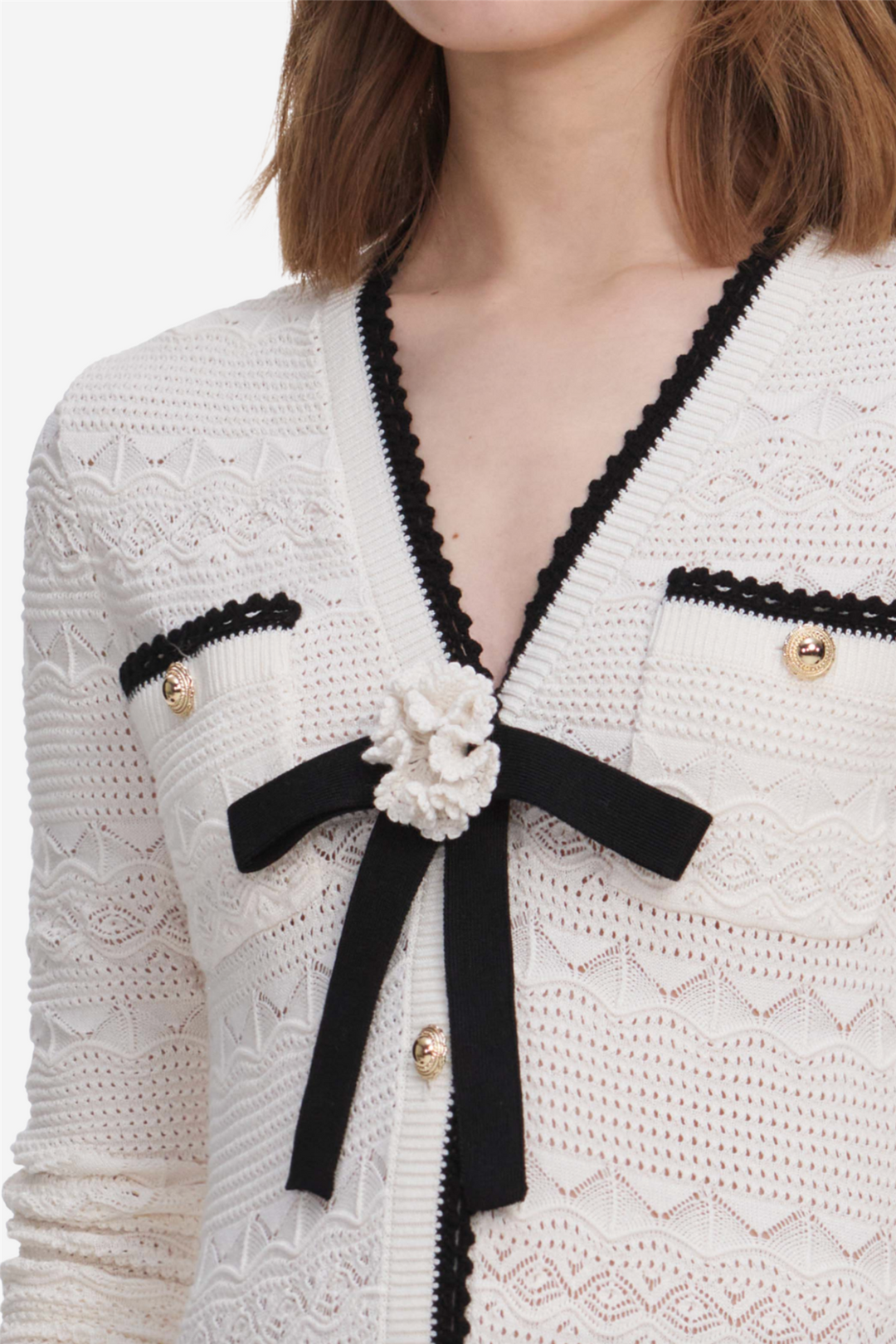 Pointelle Knit Long Cardigan White