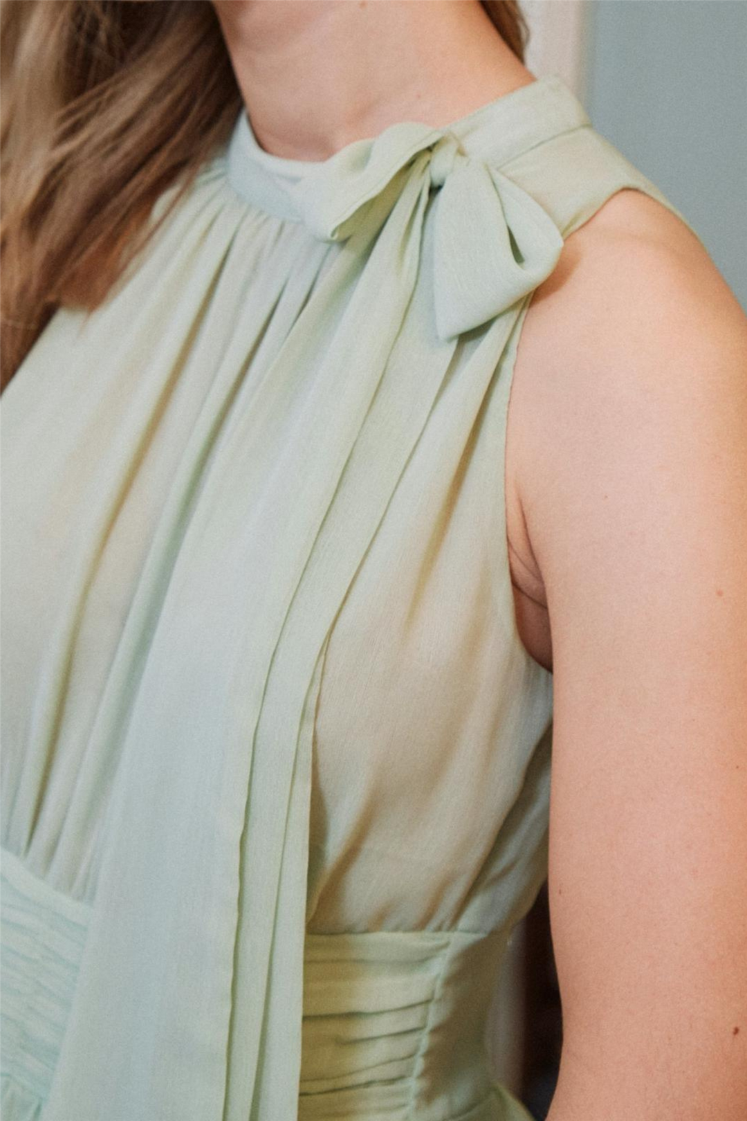 Marli Solid Chiffon Dress Light Green