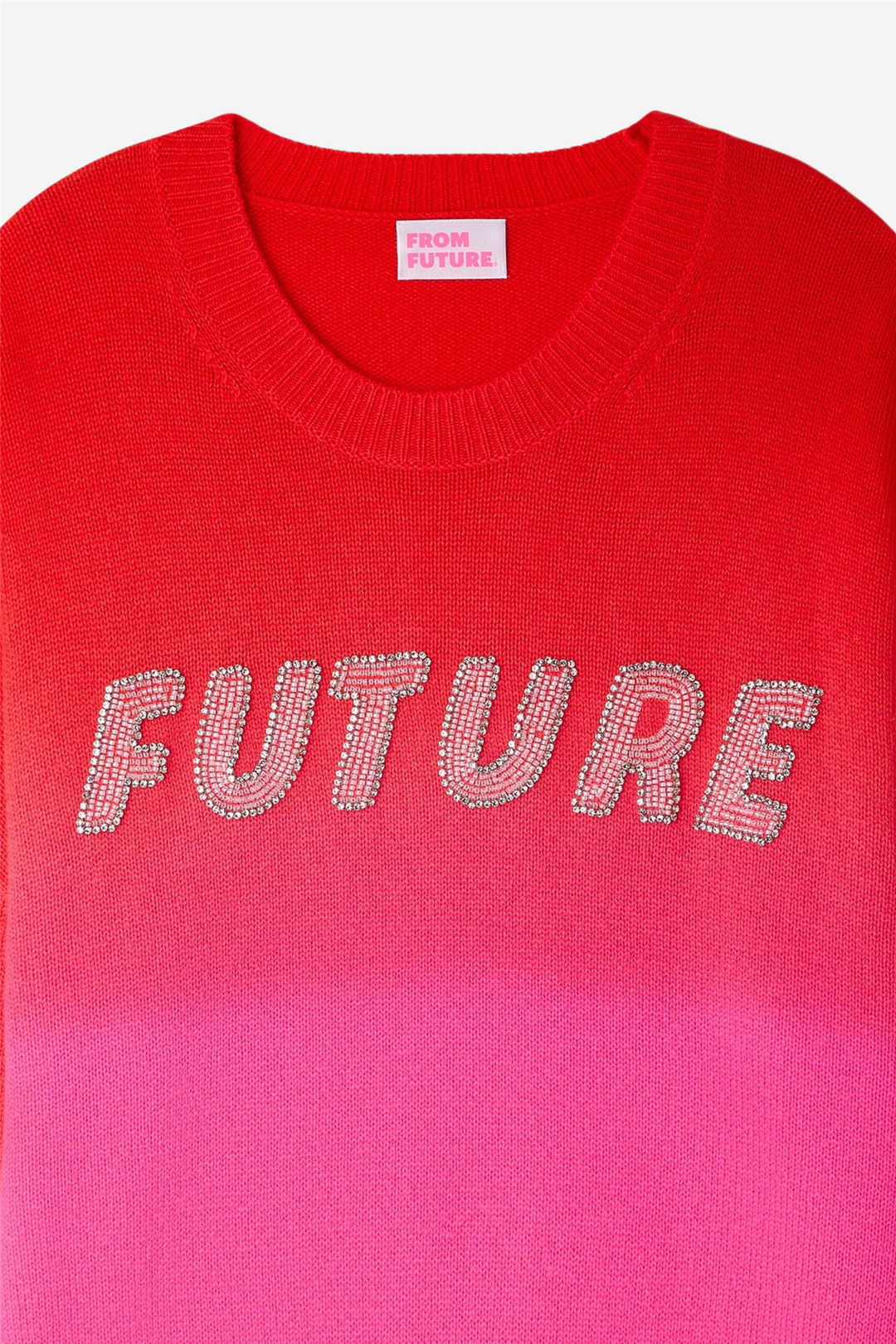 Pearl Embroidered Crewneck Sweater Fire Orange