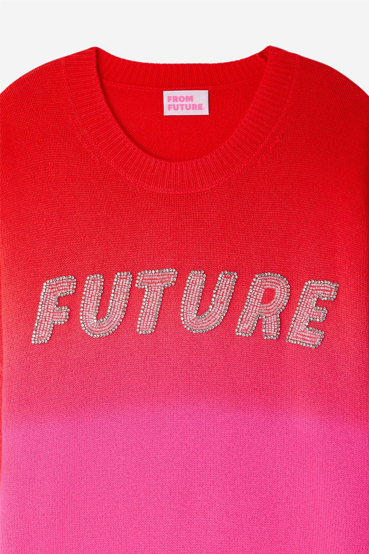 Pearl Embroidered Crewneck Sweater Fire Orange