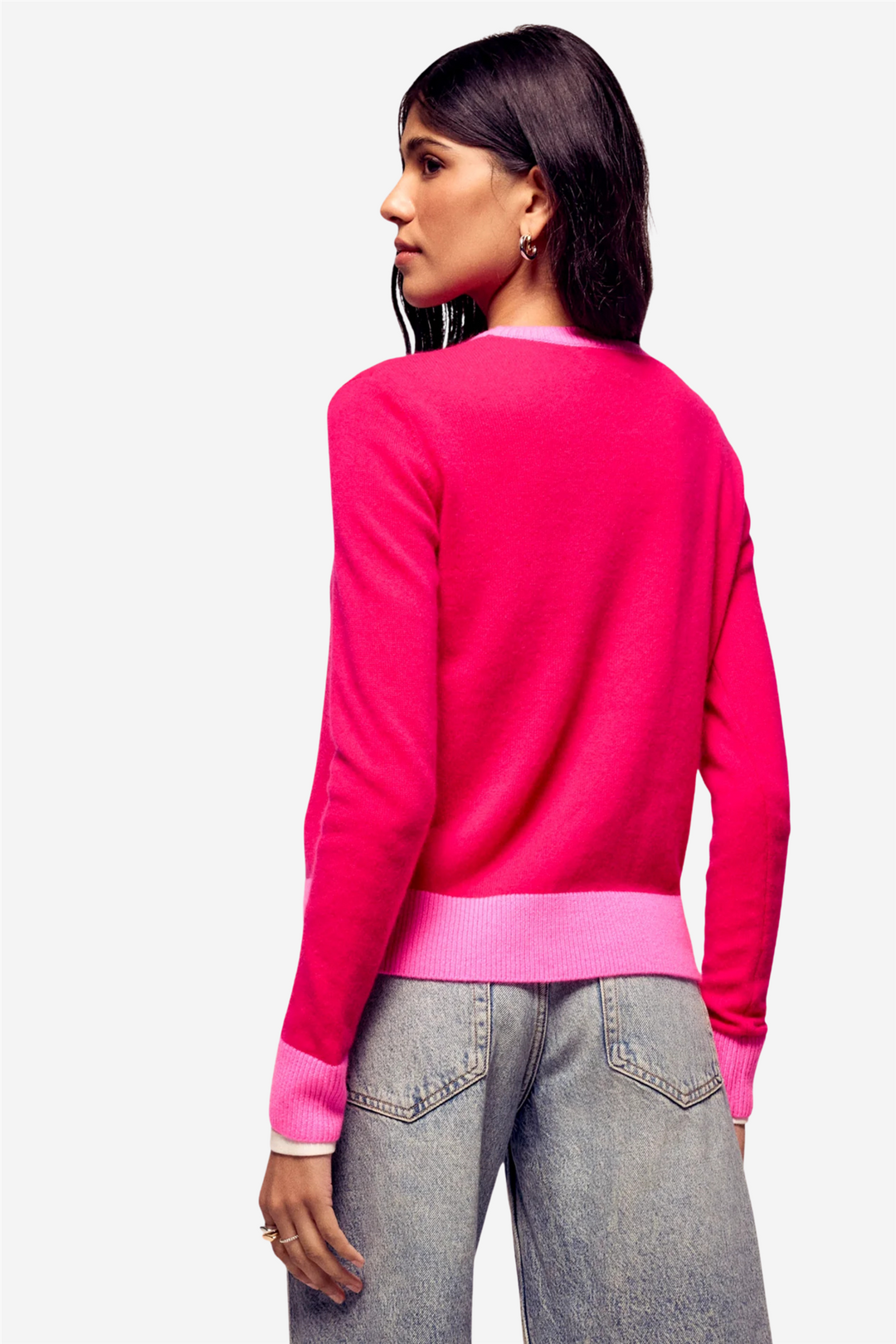 Two-Tone Crewneck Sweater Raspberry Pink