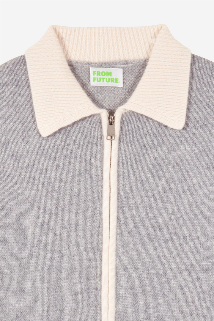 From Future Genser & Cardigan Contrast Rib Cardigan Dark Heather Gray