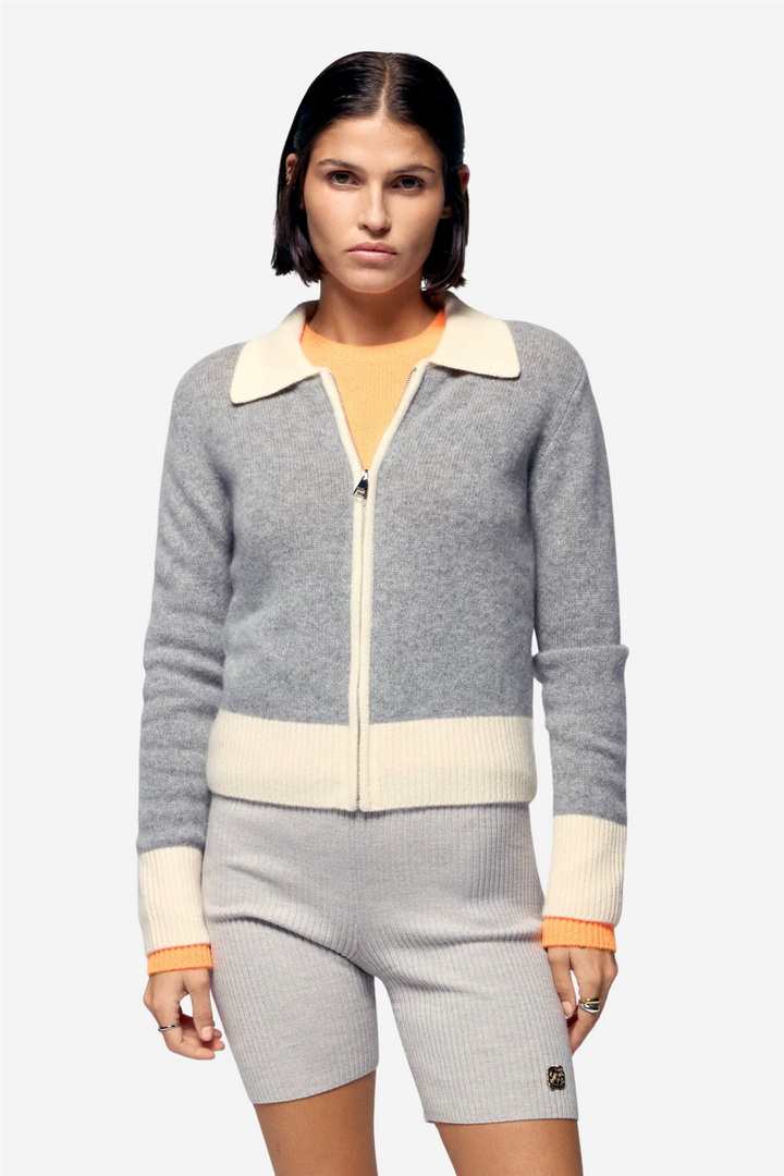 From Future Genser & Cardigan Contrast Rib Cardigan Dark Heather Gray