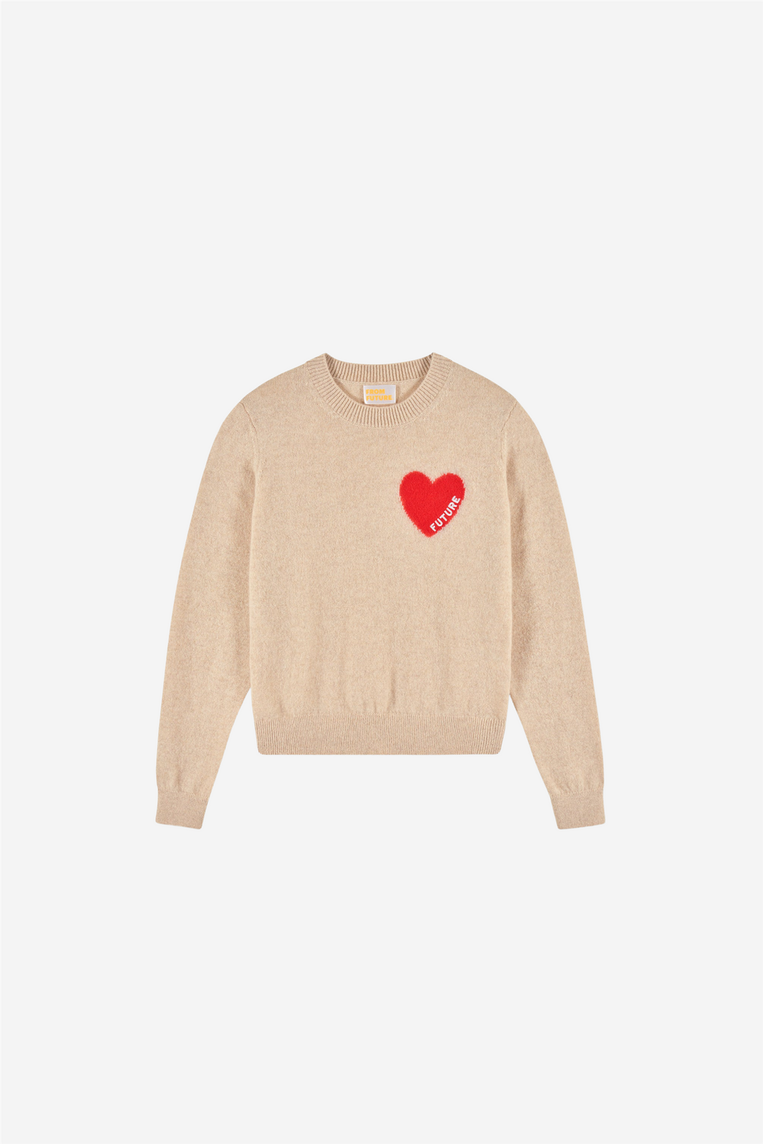 From Future Genser & Cardigan Crewneck Sweater with Future Heart Embroidery Beige Chine