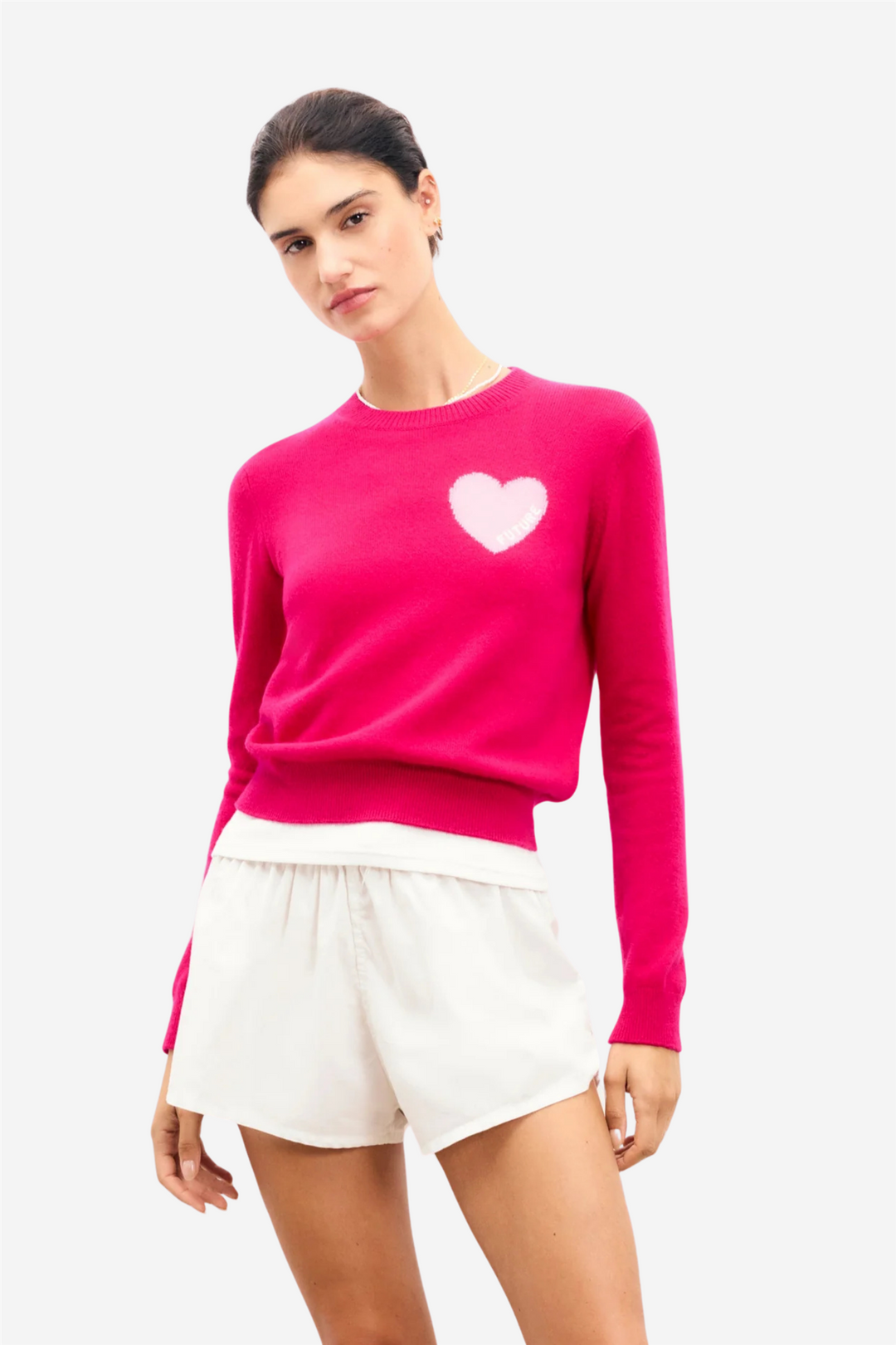 From Future Genser & Cardigan Crewneck Sweater with Future Heart Embroidery Tropical Raspberry
