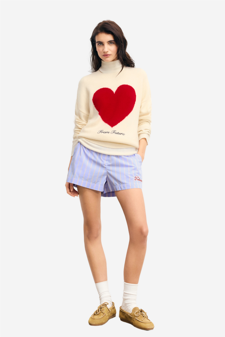 From Future Genser & Cardigan Future Embroidery Heart Crewneck Sweater Ecru