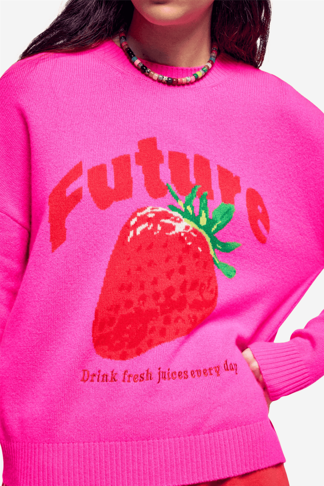 From Future Genser & Cardigan Future Intarsia Crewneck Flash Pink