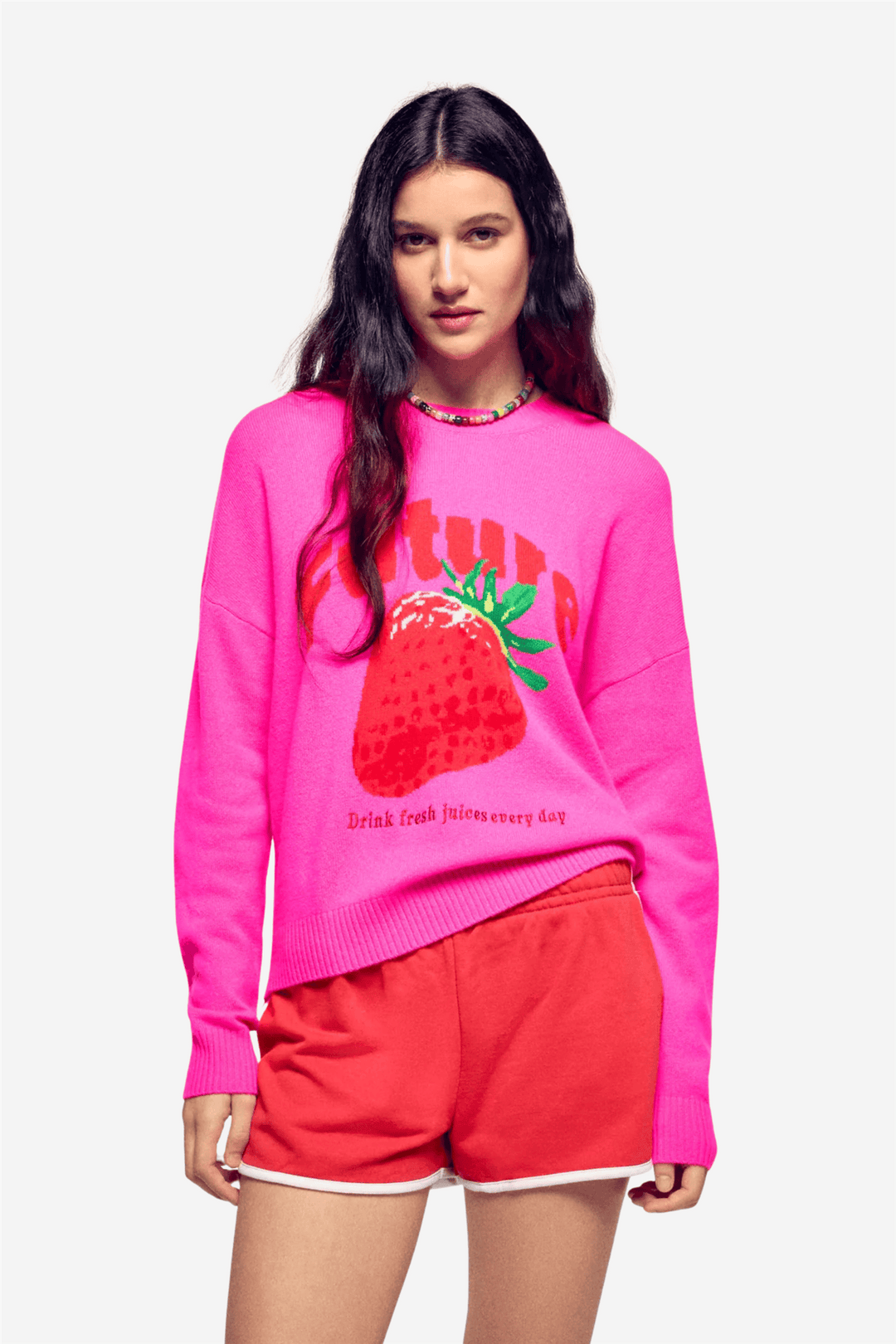 From Future Genser & Cardigan Future Intarsia Crewneck Flash Pink