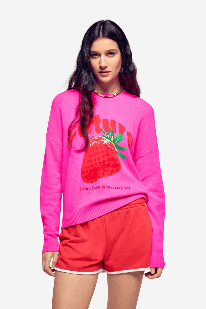 From Future Genser & Cardigan Future Intarsia Crewneck Flash Pink