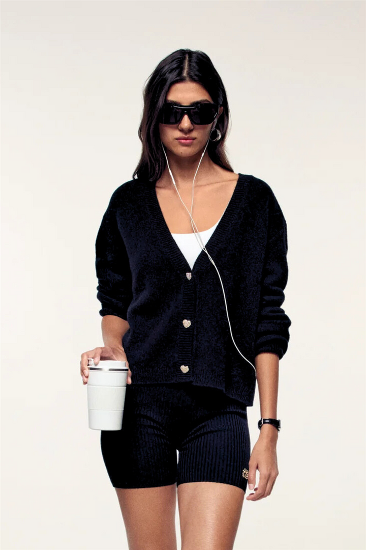 From Future Genser & Cardigan Heart Button Cardigan Noir