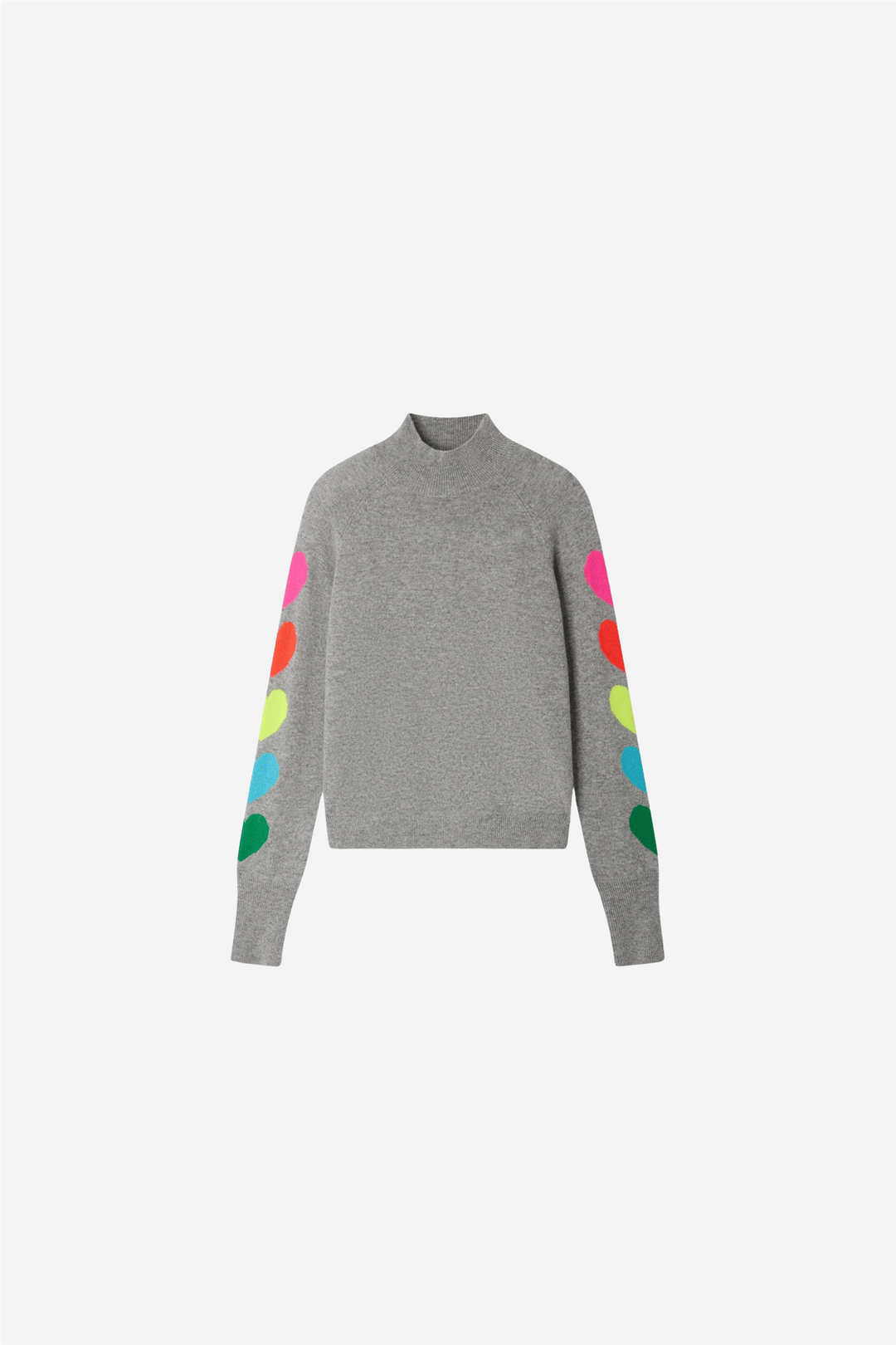 From Future Genser & Cardigan Mock Neck Sweater Multicolored Hearts Dark Heather Gray