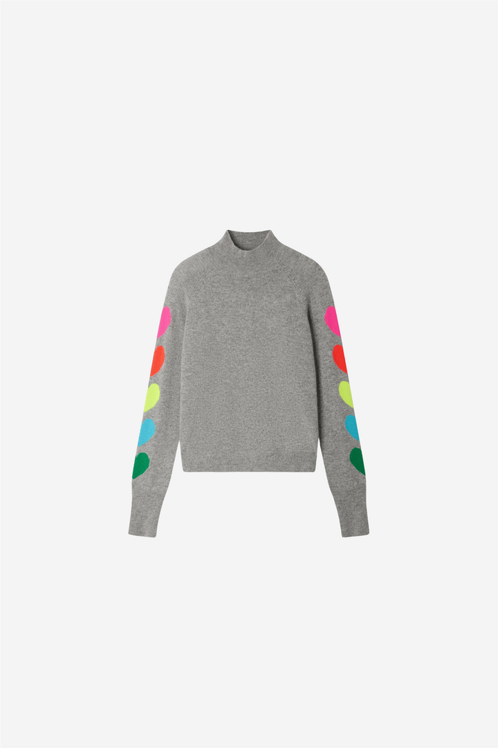 From Future Genser &amp; Cardigan Mock Neck Sweater Multicolored Hearts Dark Heather Gray