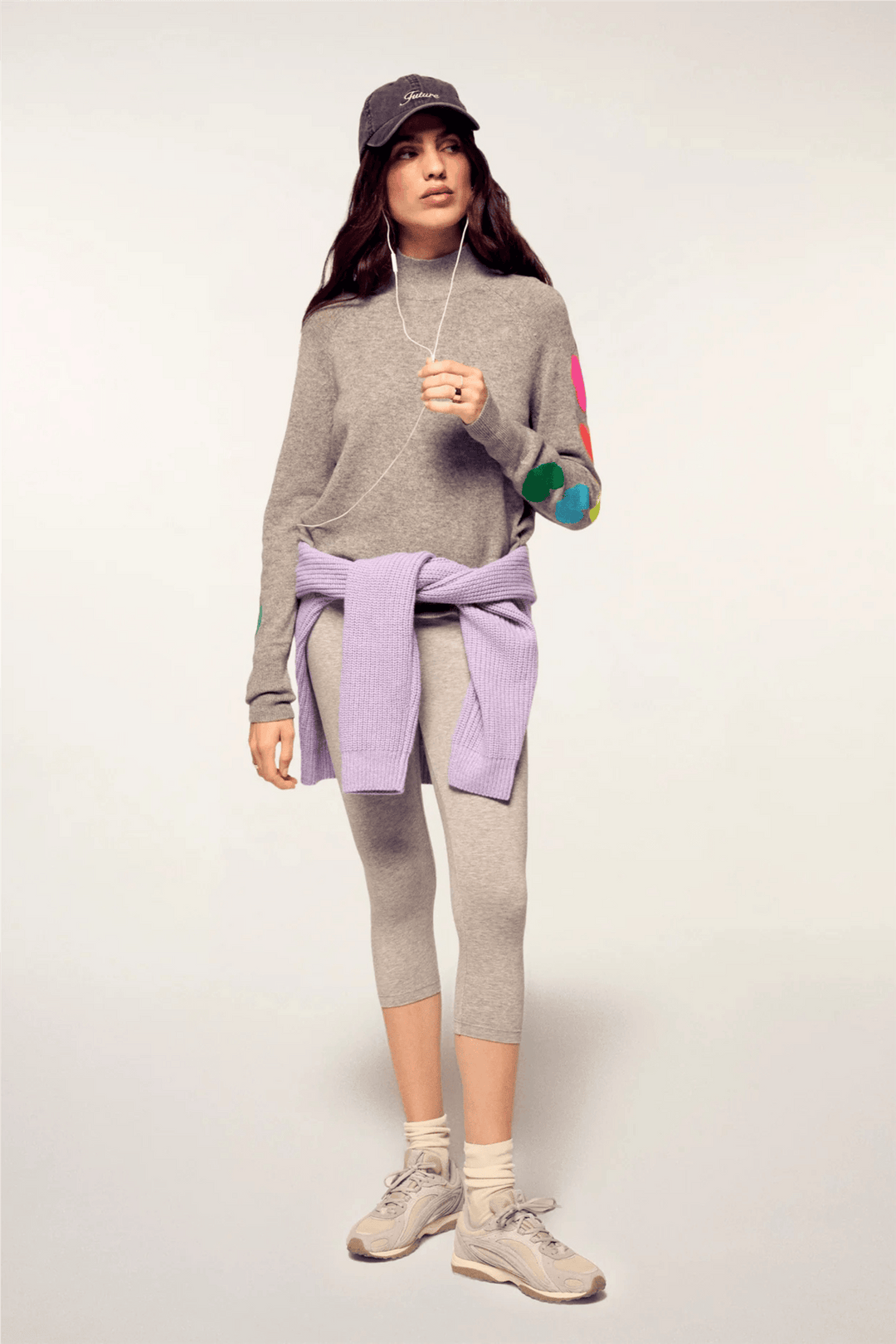 From Future Genser &amp; Cardigan Mock Neck Sweater Multicolored Hearts Dark Heather Gray