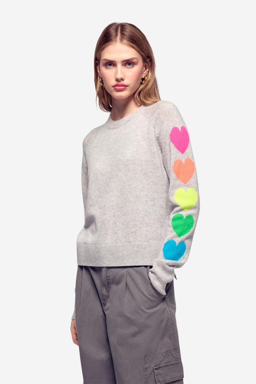 From Future Genser & Cardigan Multicolor Heart Sweater Light Heather Gray
