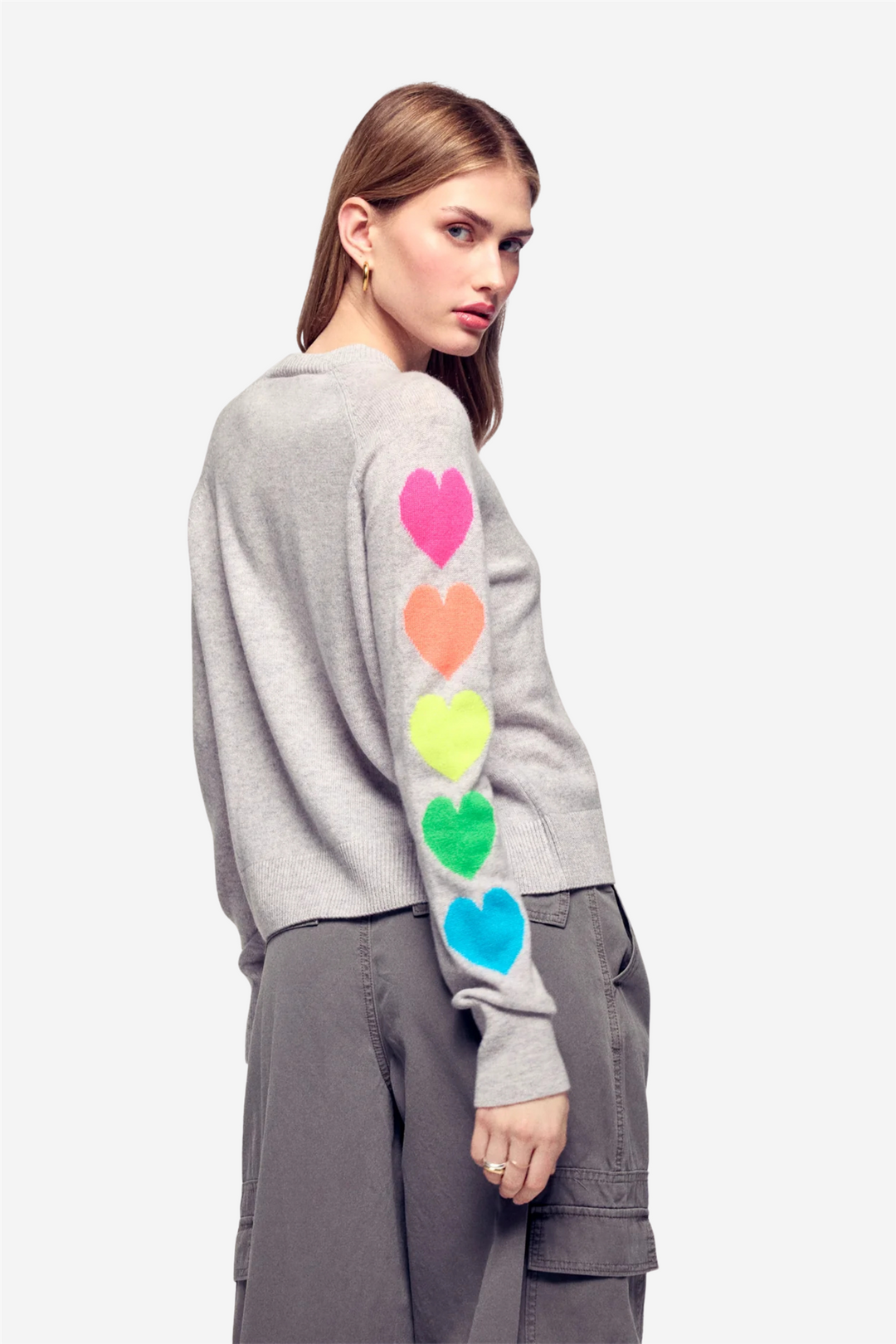 From Future Genser & Cardigan Multicolor Heart Sweater Light Heather Gray