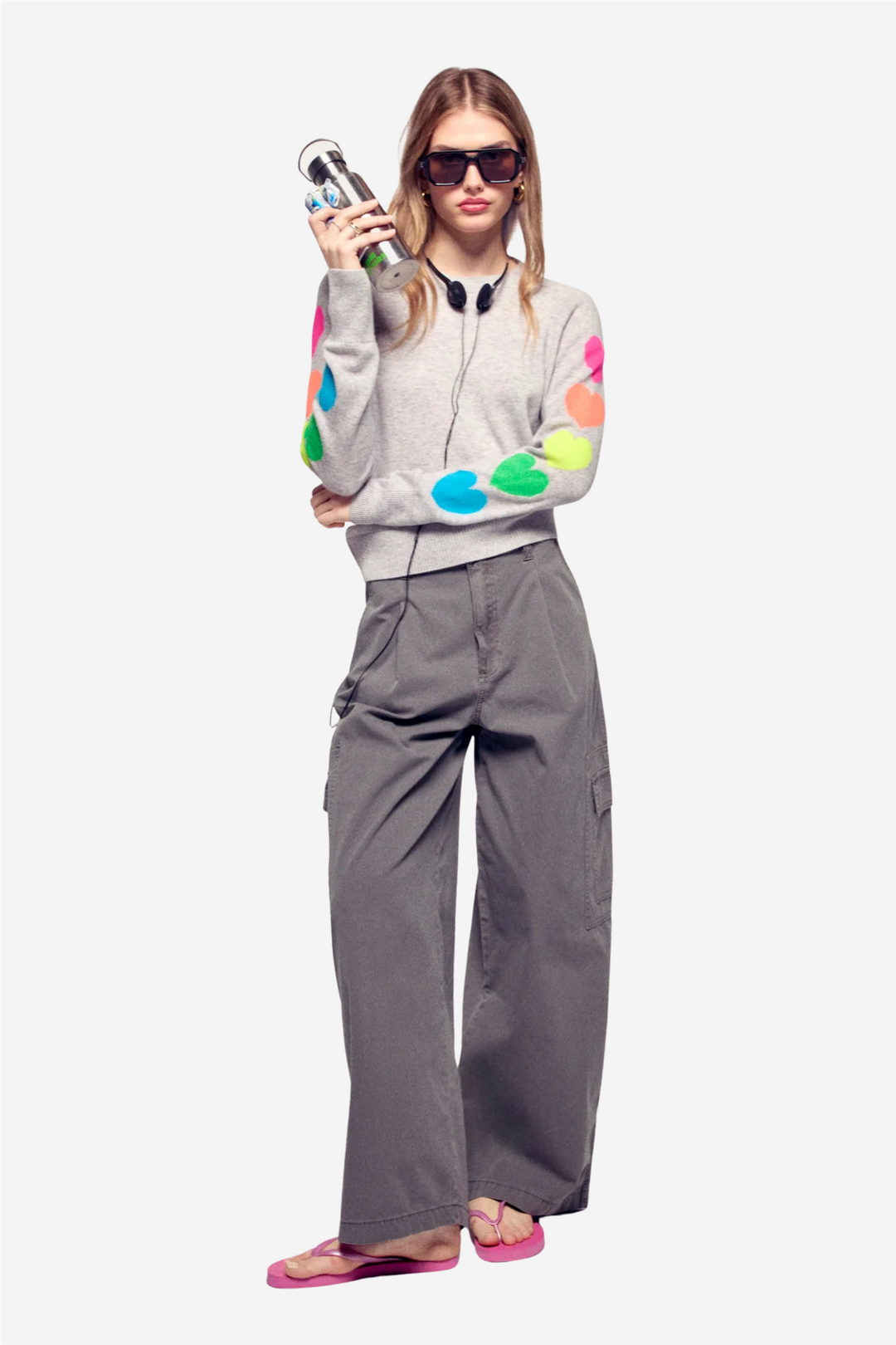 From Future Genser & Cardigan Multicolor Heart Sweater Light Heather Gray