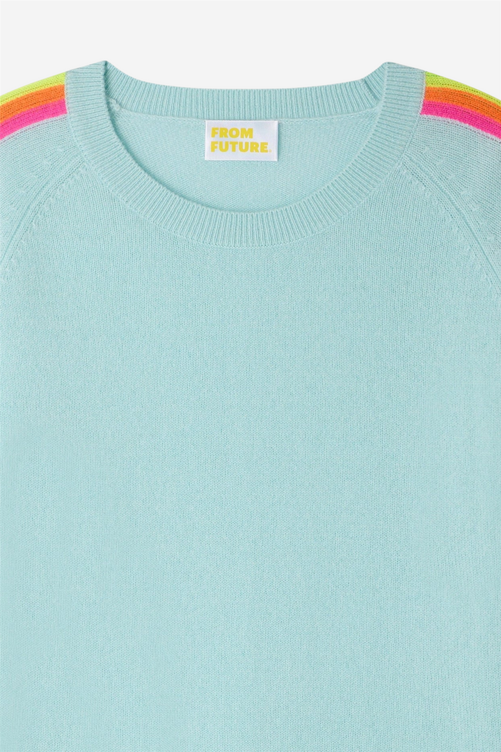 From Future Genser & Cardigan Multicolored Stripe Sleeve Crewneck Star Blue