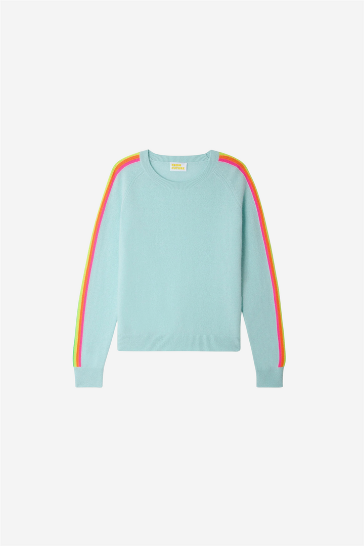 From Future Genser & Cardigan Multicolored Stripe Sleeve Crewneck Star Blue