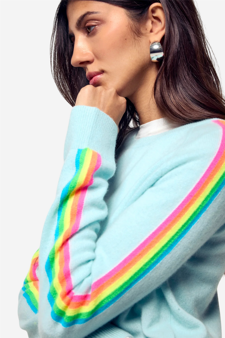 From Future Genser & Cardigan Multicolored Stripe Sleeve Crewneck Star Blue