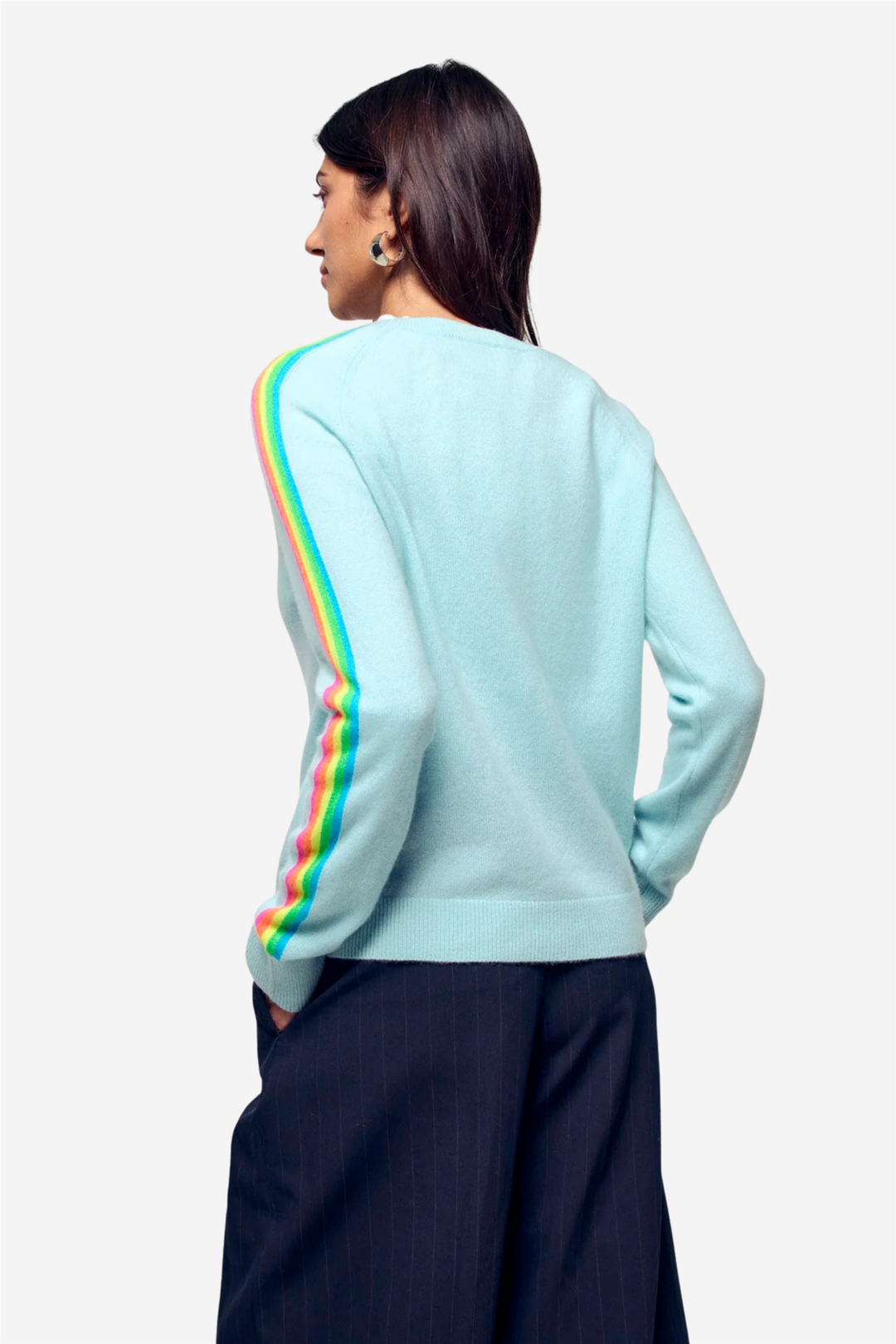 From Future Genser & Cardigan Multicolored Stripe Sleeve Crewneck Star Blue