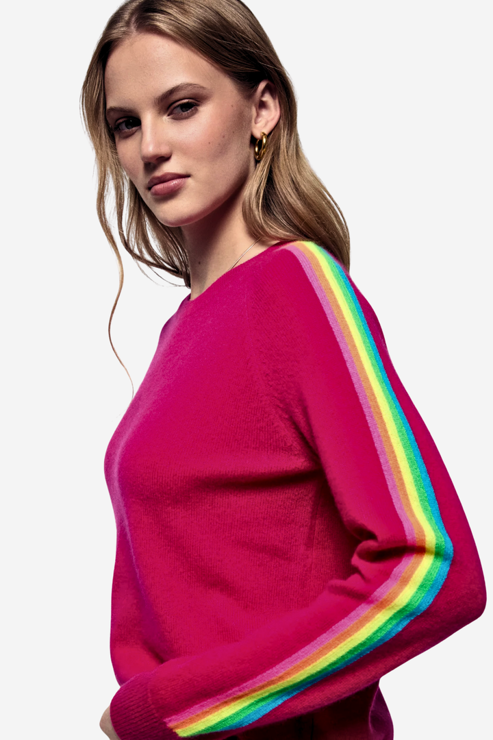From Future Genser & Cardigan Multicolored Stripe Sleeve Crewneck Tropical Raspberry