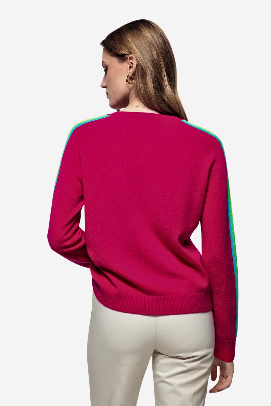 From Future Genser & Cardigan Multicolored Stripe Sleeve Crewneck Tropical Raspberry
